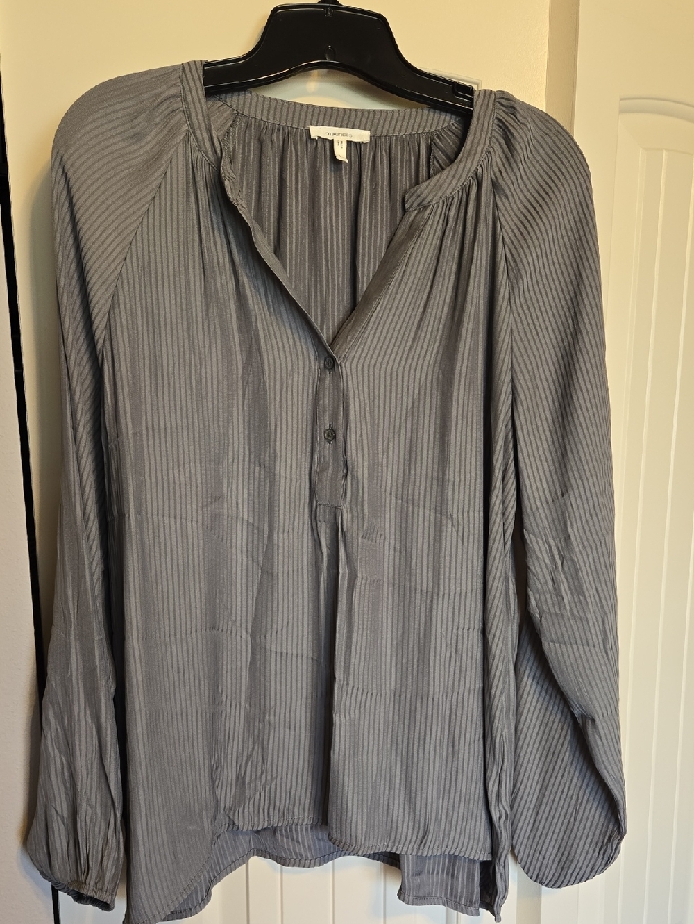 Maurices Gray Pinstripe Long Sleeve Blouse